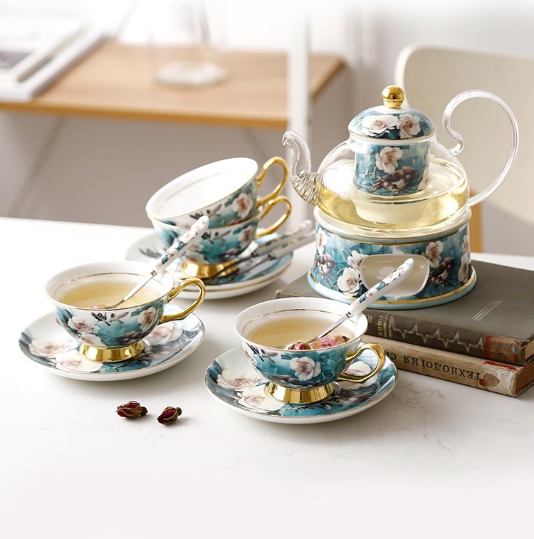 Rhododendron Bird ceramic glass heated flower teapot set with filtered European afternoon tea set insulated teapot