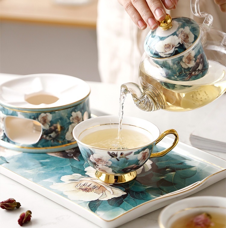 Rhododendron Bird ceramic glass heated flower teapot set with filtered European afternoon tea set insulated teapot