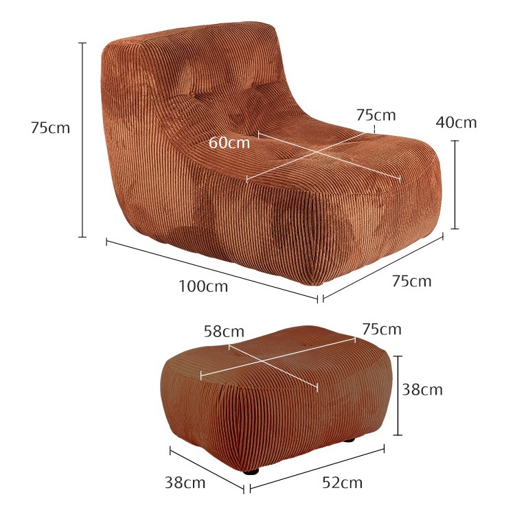 Lazy sofa home single chair Nordic light luxury corduroy living room simple backrest side chair lounge chair