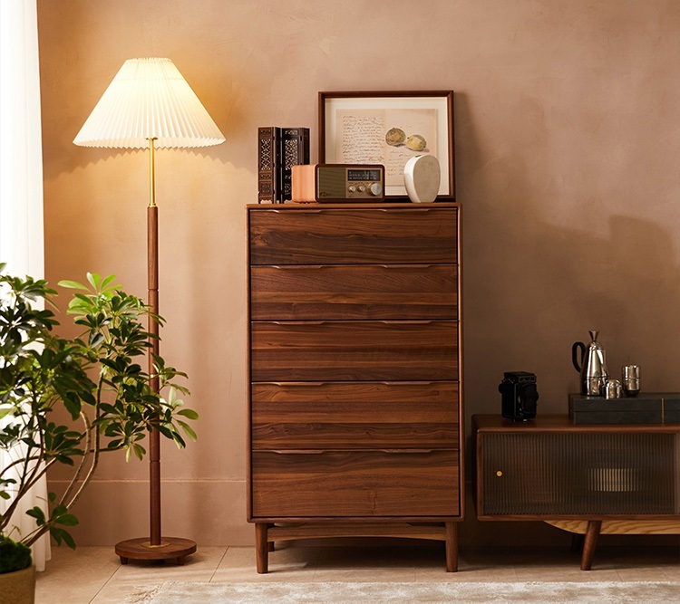 Solid wood chest of drawers Nordic bedroom drawer storage Japanese style living room storage cabinet black walnut cabinet
