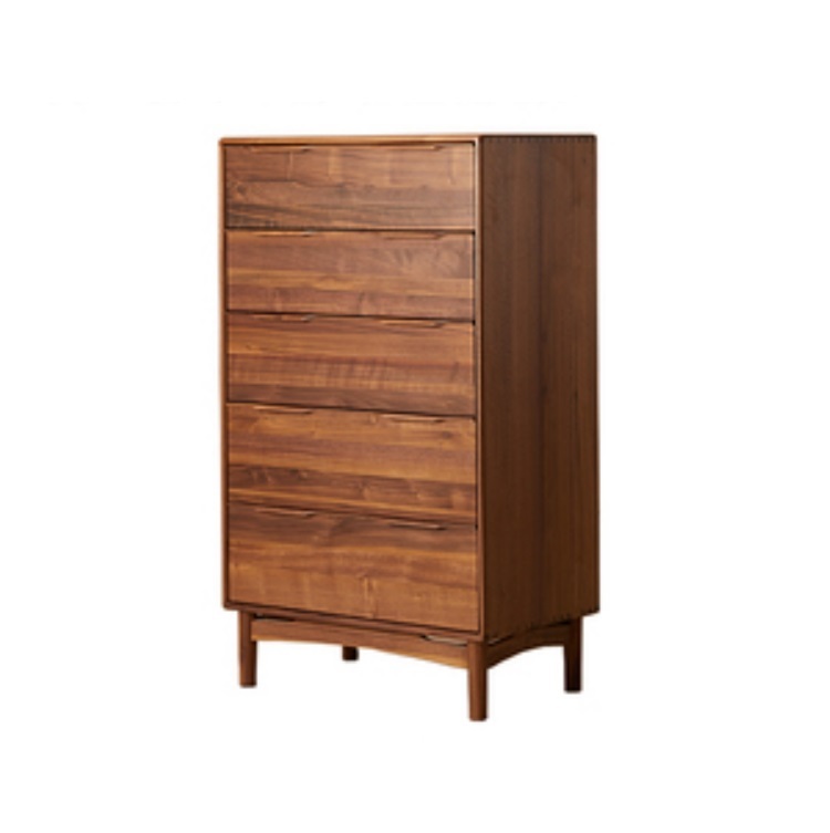 Solid wood chest of drawers Nordic bedroom drawer storage Japanese style living room storage cabinet black walnut cabinet
