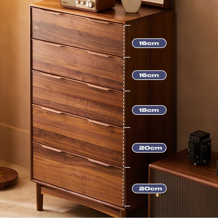 Solid wood chest of drawers Nordic bedroom drawer storage Japanese style living room storage cabinet black walnut cabinet