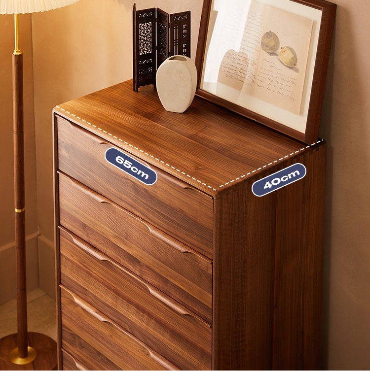 Solid wood chest of drawers Nordic bedroom drawer storage Japanese style living room storage cabinet black walnut cabinet