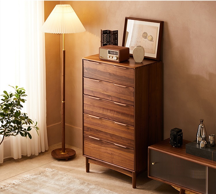 Solid wood chest of drawers Nordic bedroom drawer storage Japanese style living room storage cabinet black walnut cabinet