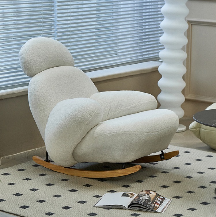 Nordic light luxury living room rocking chair modern minimalist designer big white single backrest chair bedroom lounge chair