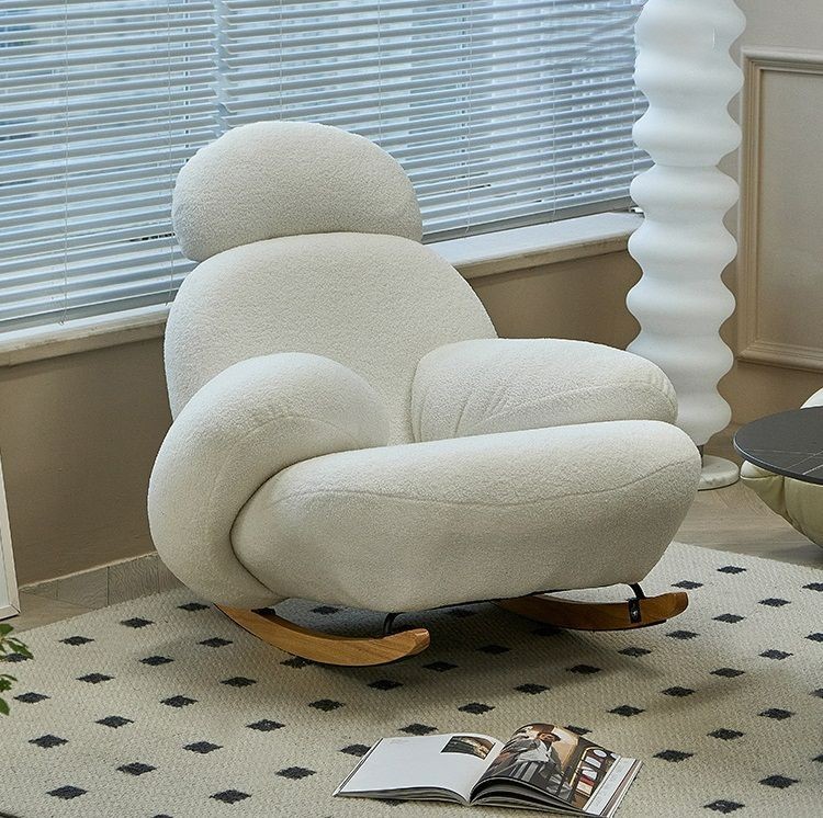 Nordic light luxury living room rocking chair modern minimalist designer big white single backrest chair bedroom lounge chair