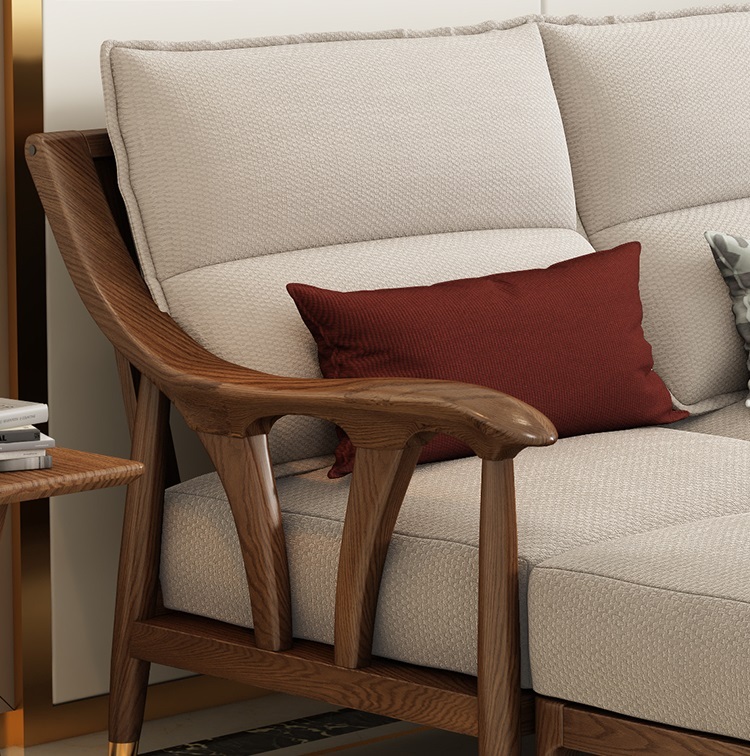 Full solid wood sofa combination small apartment living room Nordic light luxury three-person fabric sofa ash furniture