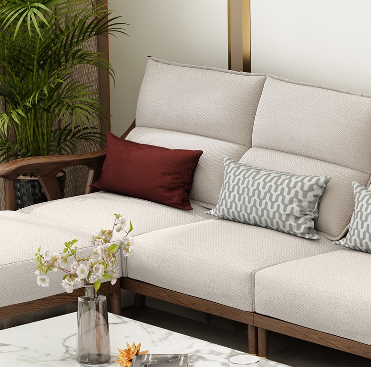 Full solid wood sofa combination small apartment living room Nordic light luxury three-person fabric sofa ash furniture
