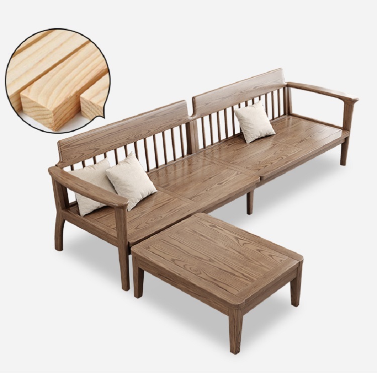 Full solid wood sofa combination small apartment living room Nordic light luxury three-person fabric sofa ash furniture