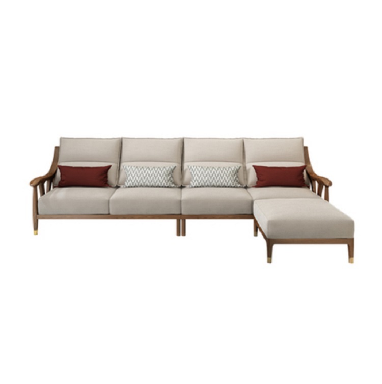 Full solid wood sofa combination small apartment living room Nordic light luxury three-person fabric sofa ash furniture