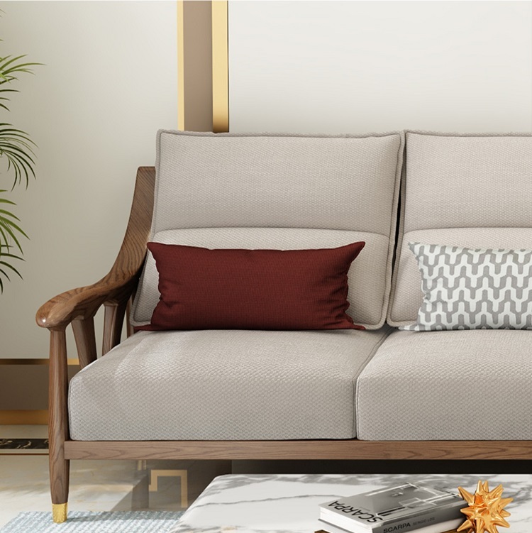 Full solid wood sofa combination small apartment living room Nordic light luxury three-person fabric sofa ash furniture