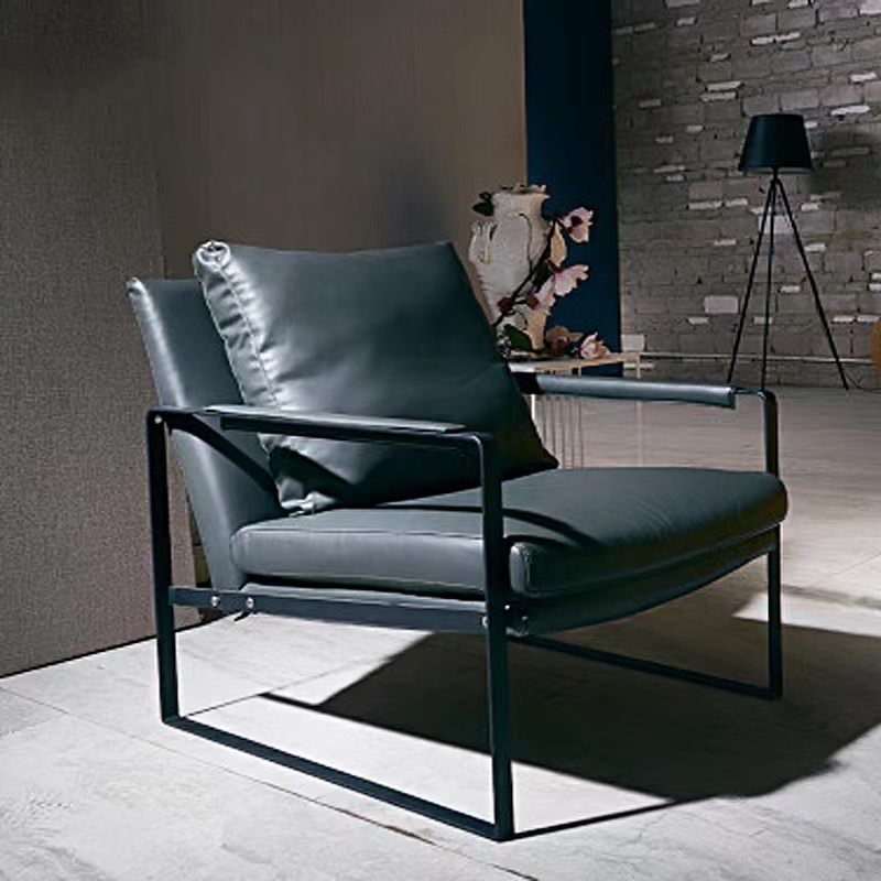 Italian minimalist office casual single chair with hand backrest single seat sofa modern simple stainless steel foot chair