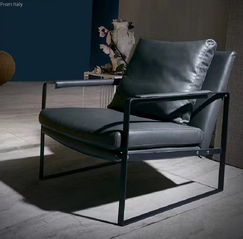 Italian minimalist office casual single chair with hand backrest single seat sofa modern simple stainless steel foot chair
