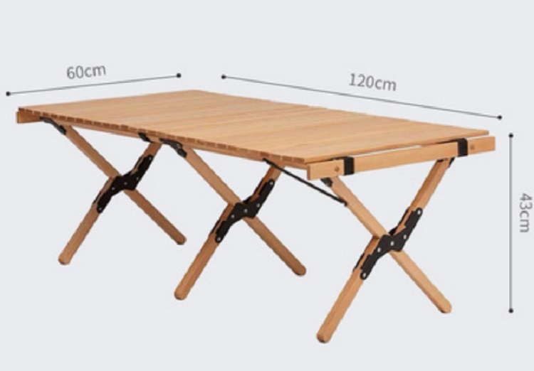Outdoor folding table egg roll table camping beech wood picnic table chair set portable camping table