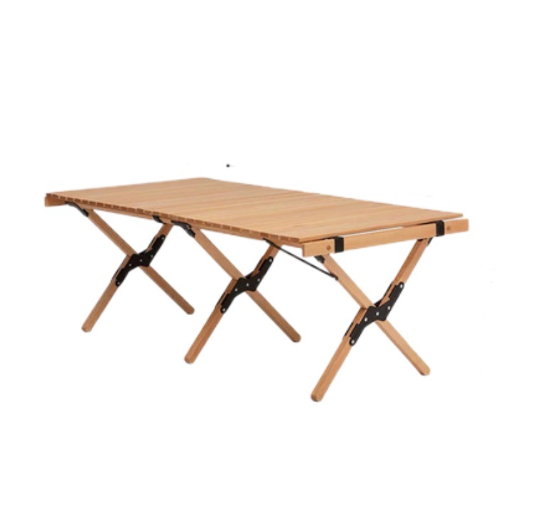 Outdoor folding table egg roll table camping beech wood picnic table chair set portable camping table