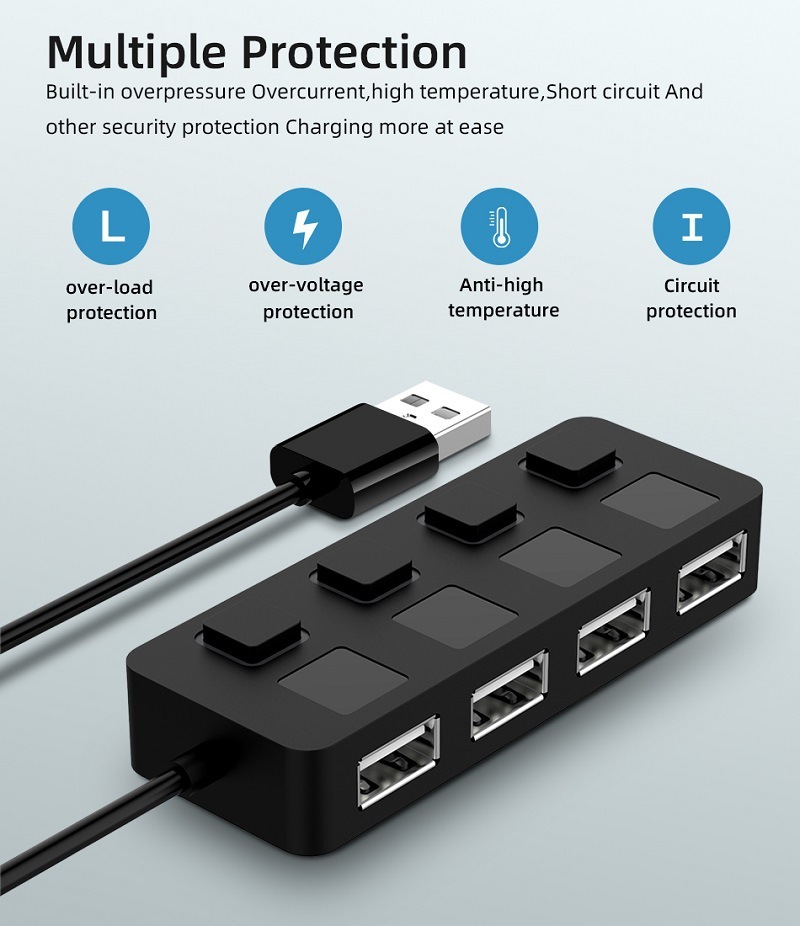 4 Port USB 2.0 Data Hub with Individual LED lit Power Switches [Charging NOT Supported] for Mac & PC (HB-UMLS)