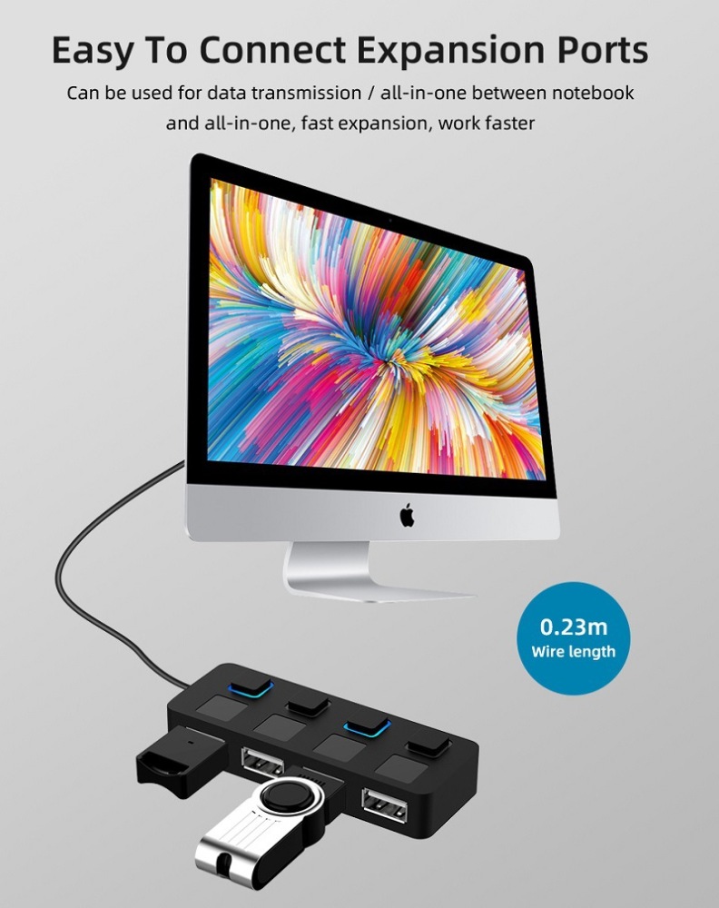 4 Port USB 2.0 Data Hub with Individual LED lit Power Switches [Charging NOT Supported] for Mac & PC (HB-UMLS)