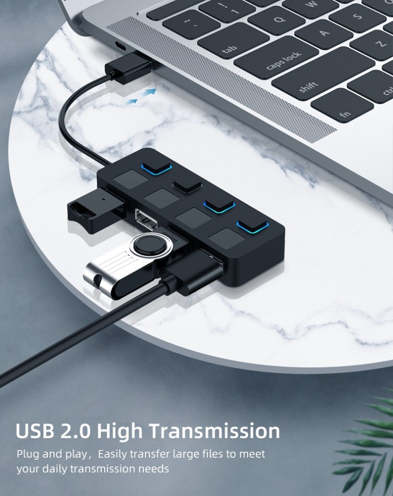 4 Port USB 2.0 Data Hub with Individual LED lit Power Switches [Charging NOT Supported] for Mac & PC (HB-UMLS)
