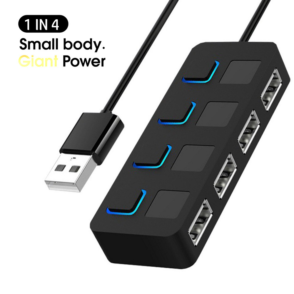 4 Port USB 2.0 Data Hub with Individual LED lit Power Switches [Charging NOT Supported] for Mac & PC (HB-UMLS)