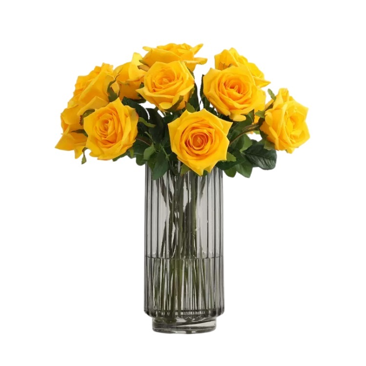 European high-grade rose flower artificial flower feel moisturizing fake flower single branch Living room dining table decoration