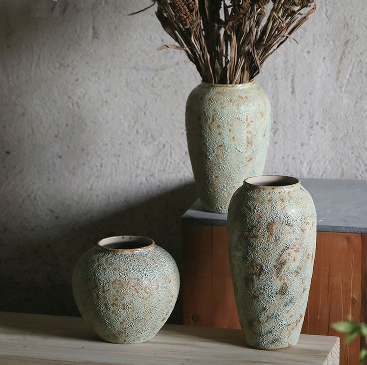 Ornaments vintage small fresh stoneware pot modern simple living room pottery dried flowers ceramic flower arrangement vase Nordic