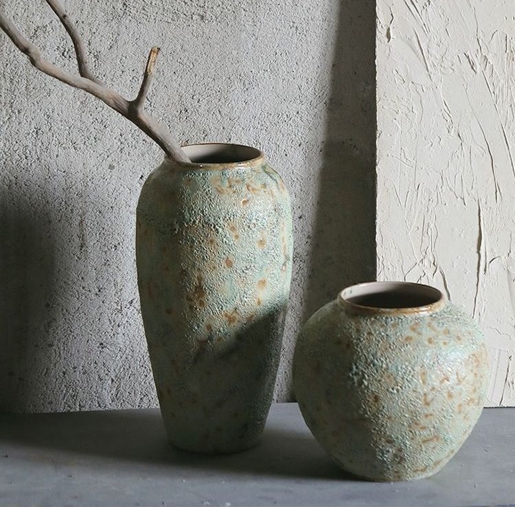 Ornaments vintage small fresh stoneware pot modern simple living room pottery dried flowers ceramic flower arrangement vase Nordic