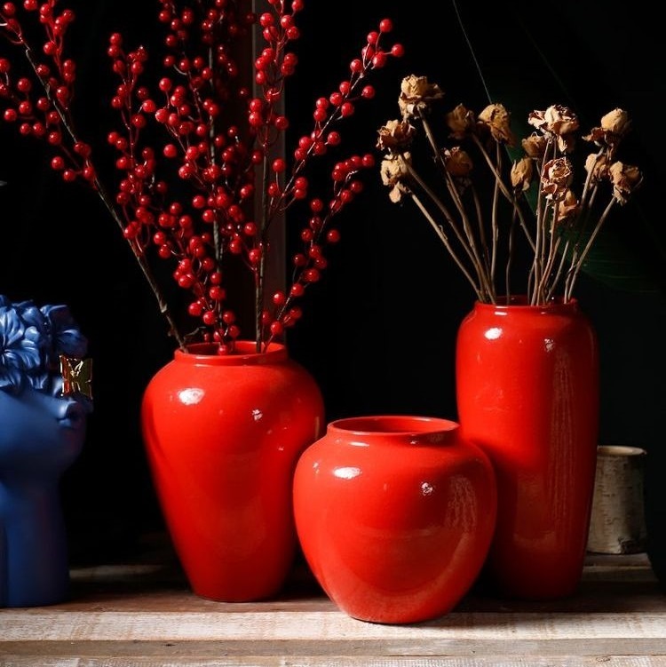 Red Chinese modern living room creative home arrangement fake flowers dried flower decorative ornaments countertop vase