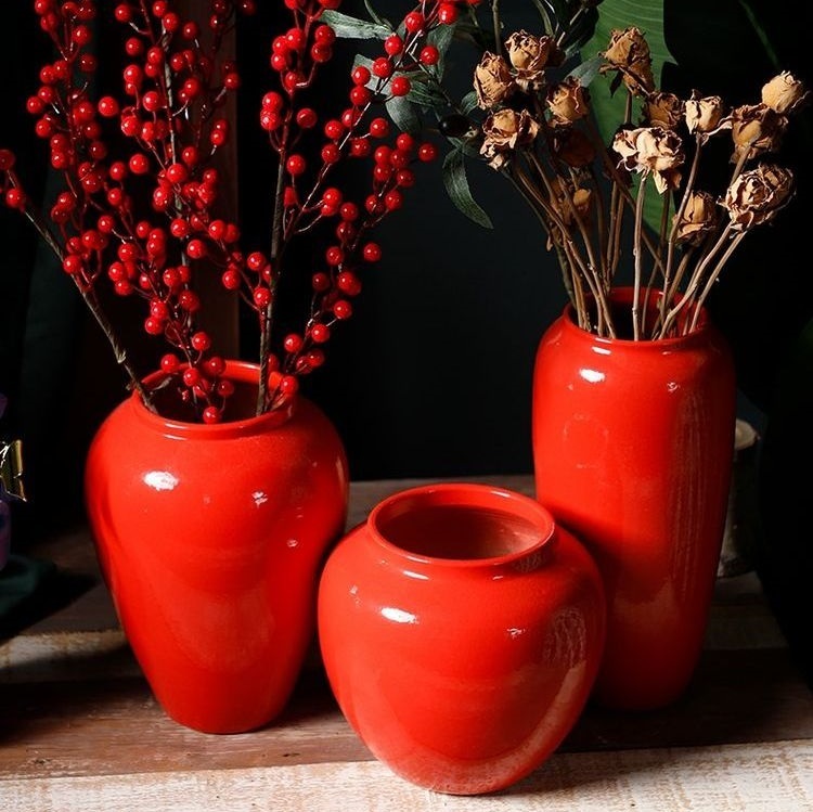 Red Chinese modern living room creative home arrangement fake flowers dried flower decorative ornaments countertop vase