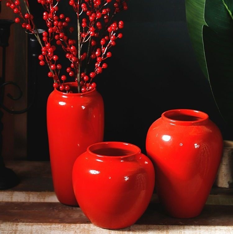 Red Chinese modern living room creative home arrangement fake flowers dried flower decorative ornaments countertop vase