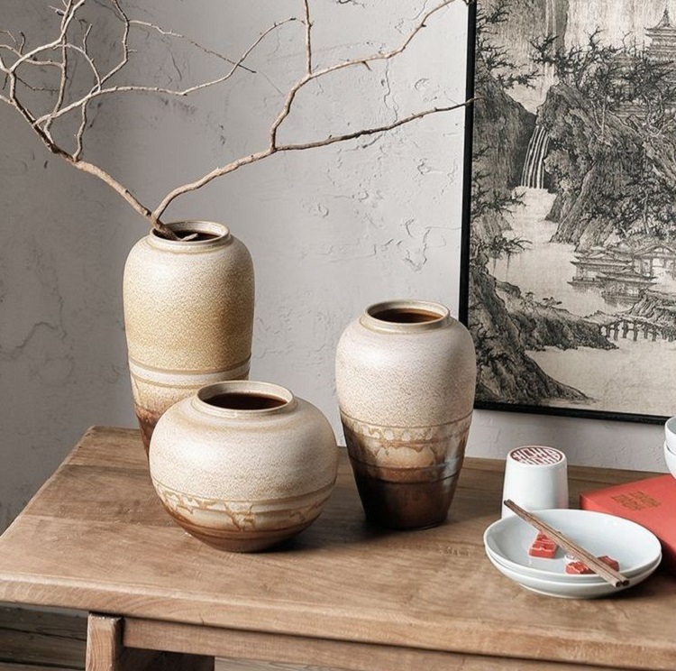 Chinese dried flower arrangement vase stoneware flower ware Jingdezhen ceramic vase Zen ornament ornaments