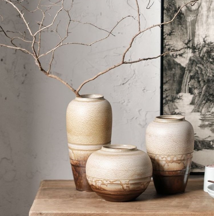 Chinese dried flower arrangement vase stoneware flower ware Jingdezhen ceramic vase Zen ornament ornaments
