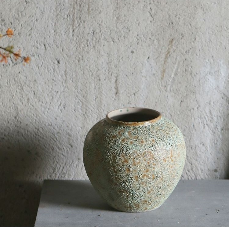 Ornaments vintage small fresh stoneware pot modern simple living room pottery dried flowers ceramic flower arrangement vase Nordic