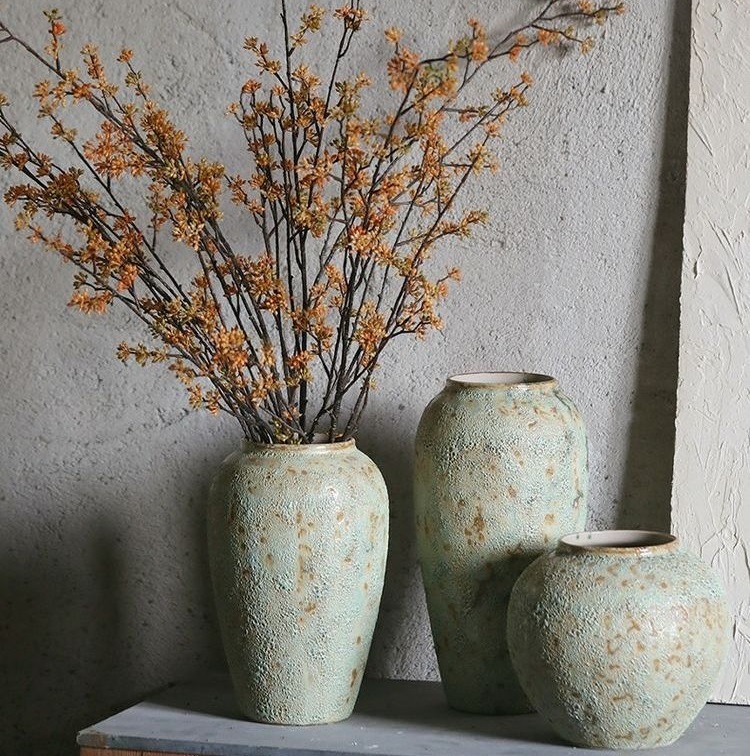 Ornaments vintage small fresh stoneware pot modern simple living room pottery dried flowers ceramic flower arrangement vase Nordic