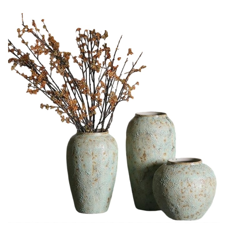 Ornaments vintage small fresh stoneware pot modern simple living room pottery dried flowers ceramic flower arrangement vase Nordic