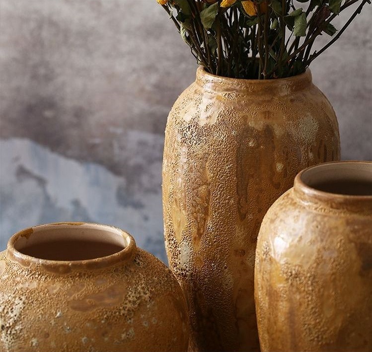 Modern simple dried flowers small fresh vase handmade stoneware pot pot ornament flower ware earthen pottery vintage flower pot