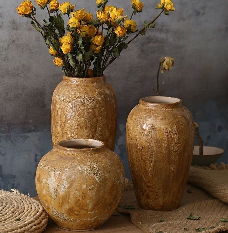 Modern simple dried flowers small fresh vase handmade stoneware pot pot ornament flower ware earthen pottery vintage flower pot