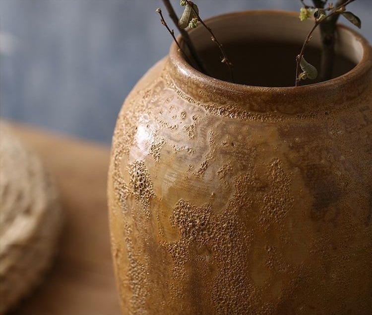 Modern simple dried flowers small fresh vase handmade stoneware pot pot ornament flower ware earthen pottery vintage flower pot