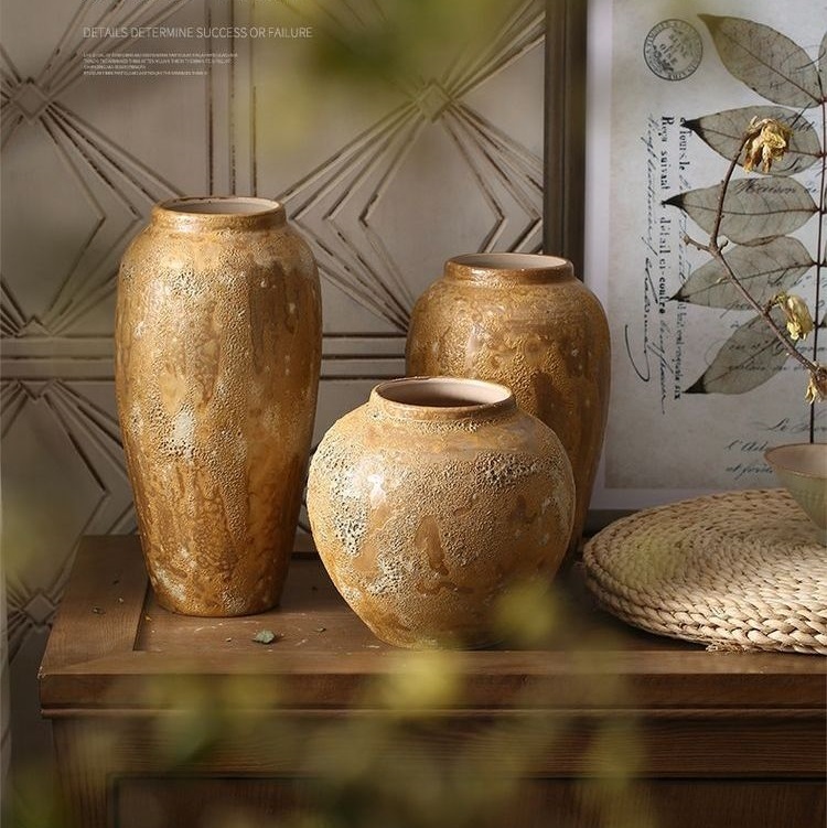 Modern simple dried flowers small fresh vase handmade stoneware pot pot ornament flower ware earthen pottery vintage flower pot