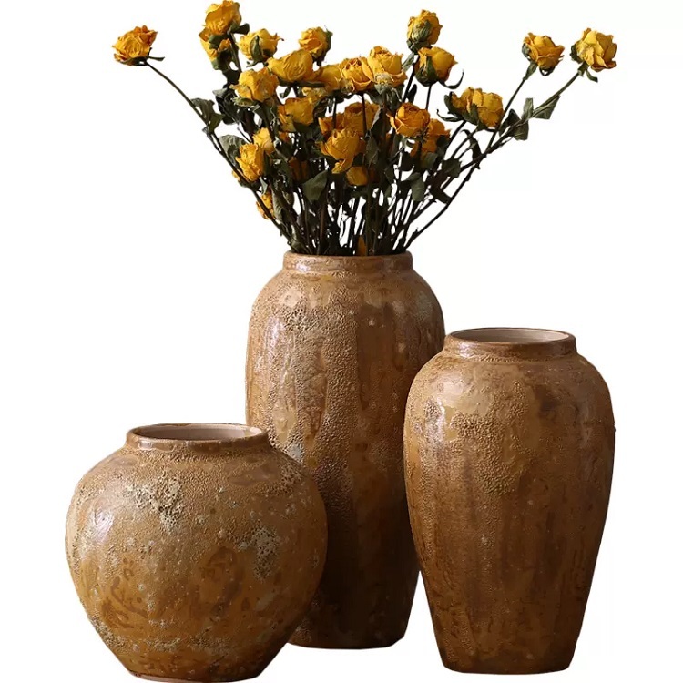 Modern simple dried flowers small fresh vase handmade stoneware pot pot ornament flower ware earthen pottery vintage flower pot