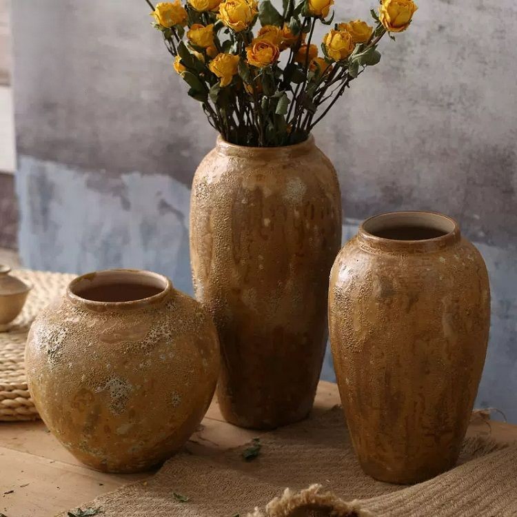 Modern simple dried flowers small fresh vase handmade stoneware pot pot ornament flower ware earthen pottery vintage flower pot