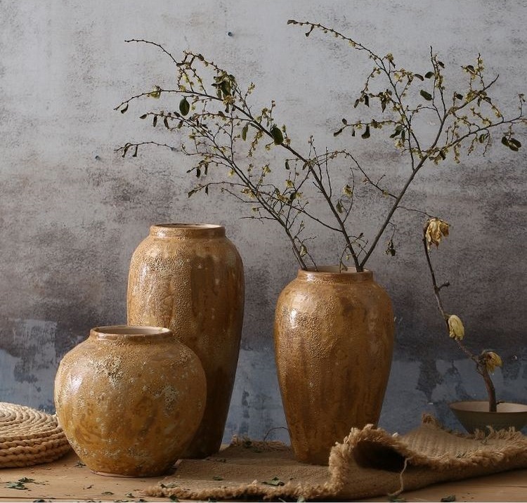 Modern simple dried flowers small fresh vase handmade stoneware pot pot ornament flower ware earthen pottery vintage flower pot