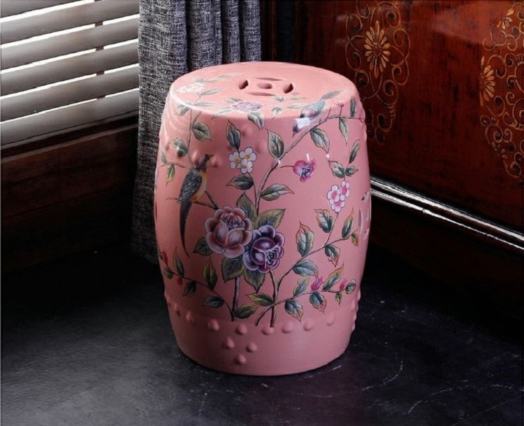Ceramic stool, cool pier, Chinese ornaments, decorative side stool, colorful flowers, birds, show dun home accessories