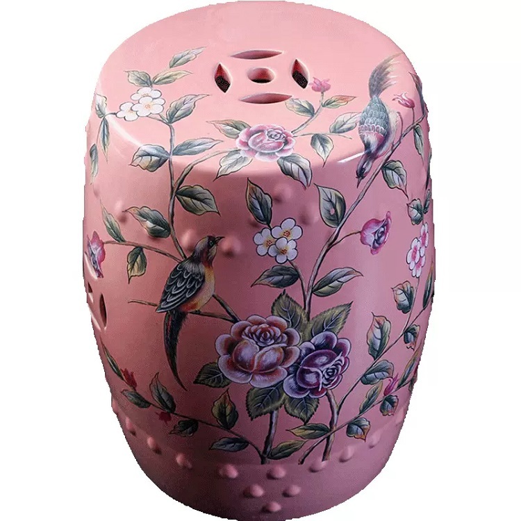 Ceramic stool, cool pier, Chinese ornaments, decorative side stool, colorful flowers, birds, show dun home accessories