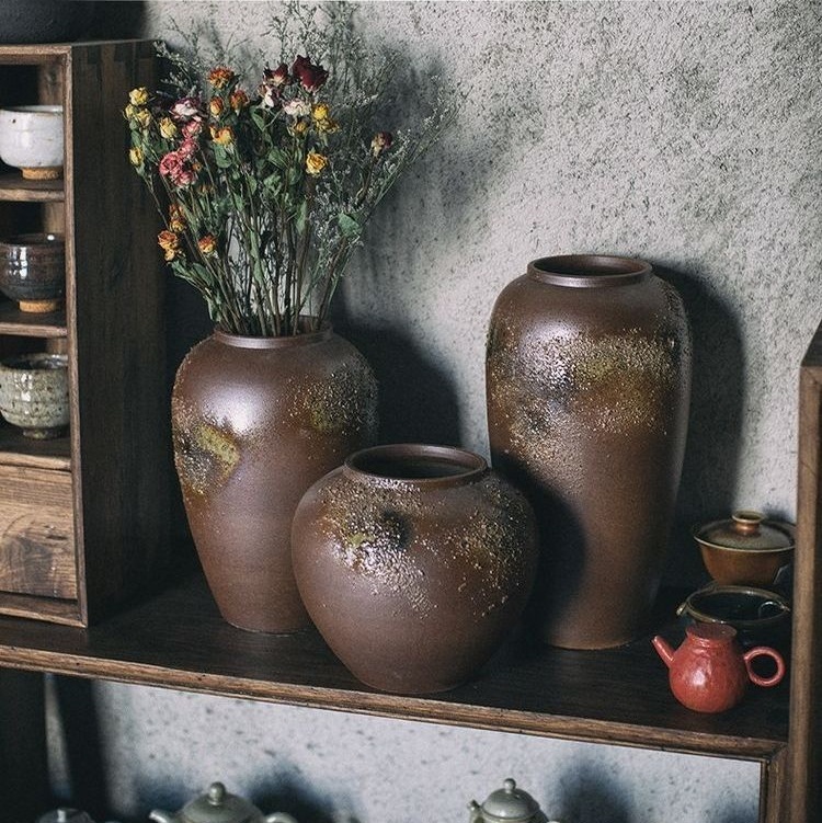Vintage small fresh vase living room flower arrangement ornaments Jingdezhen stoneware clay pot pottery full of stars dried flower vase