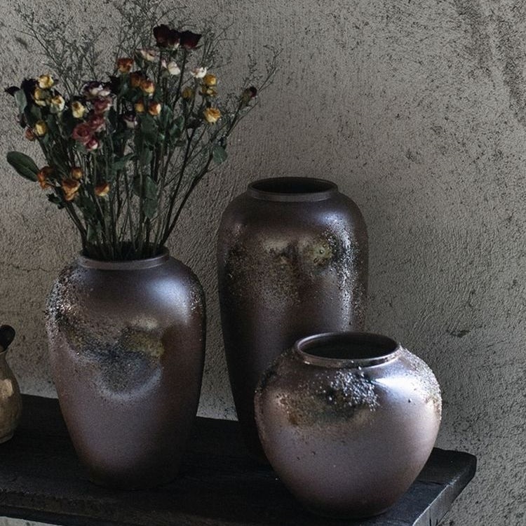 Vintage small fresh vase living room flower arrangement ornaments Jingdezhen stoneware clay pot pottery full of stars dried flower vase