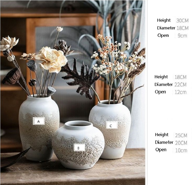 Modern simple living room pottery dried flower ceramic flower arrangement vase Nordic ins ornament vintage small fresh stoneware pot