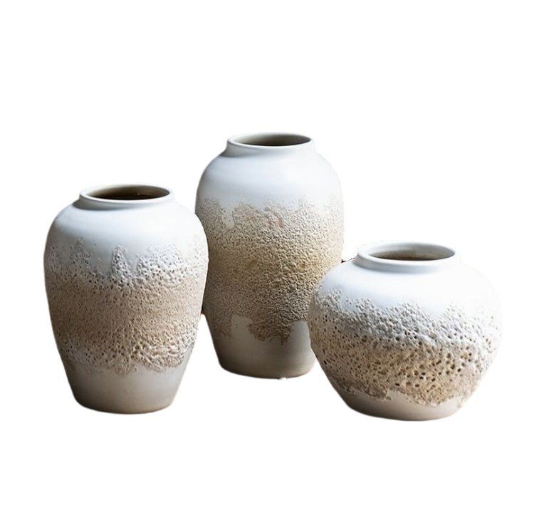 Modern simple living room pottery dried flower ceramic flower arrangement vase Nordic ins ornament vintage small fresh stoneware pot