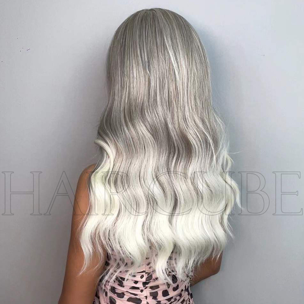 Wig Women's long curly hair silver gray middle parted medium long wavy curly hair suitable for all occasions