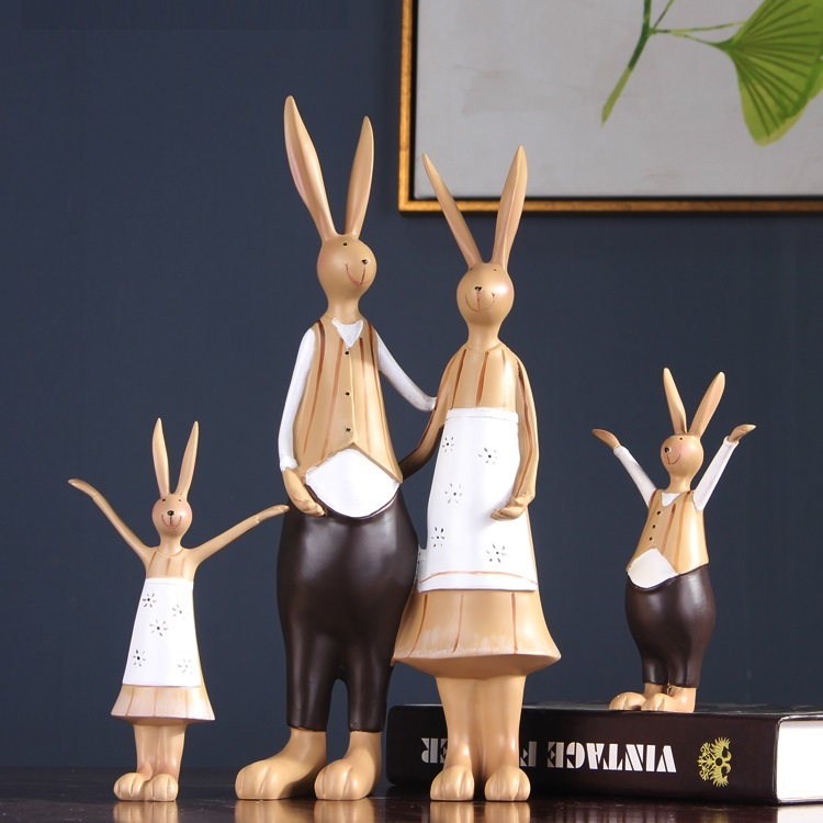 Creative American pastoral soft decorations, Sen rabbit family ornaments, entryway chest of drawers, healing crafts