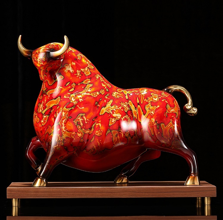 Full copper cow ornaments, lucky lacquer crafts, living room office decorations, opening gifts, high-grade
